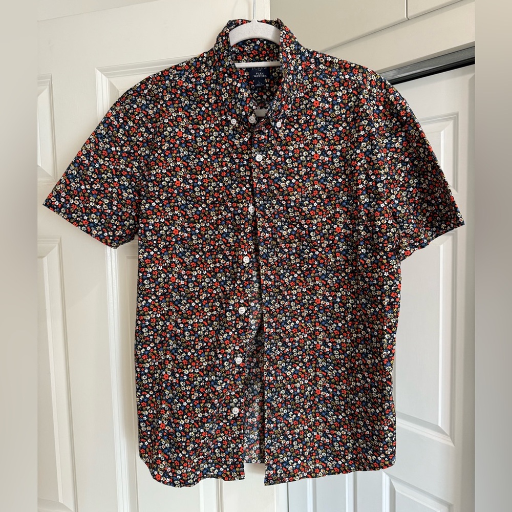 J. Crew Flex Wash Shirt Men's Floral Button Up Short Sleeve Cotton Blend L